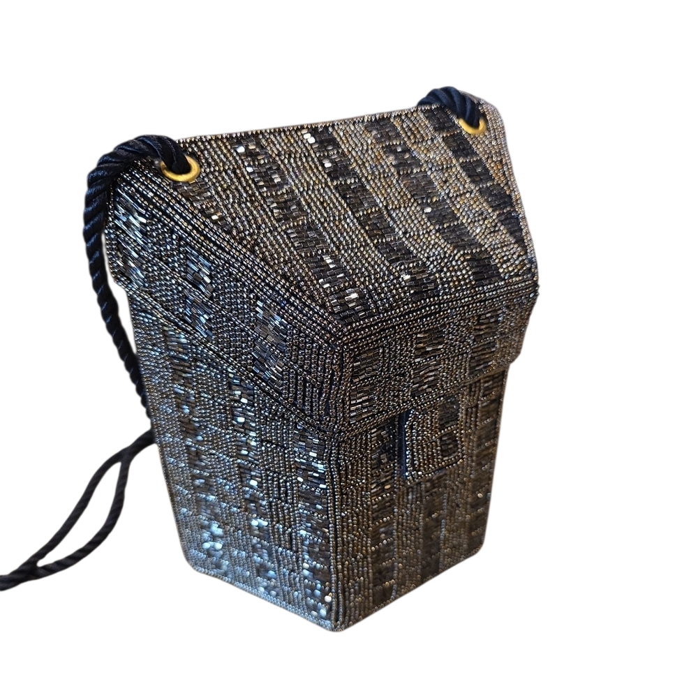 Chic Brown Beaded Geometric Mini Bag